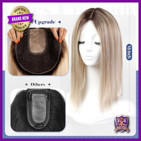 16 Inch Human Hair Topper Large Base 7x8 Inch No Bangs Hairpiece main image 4